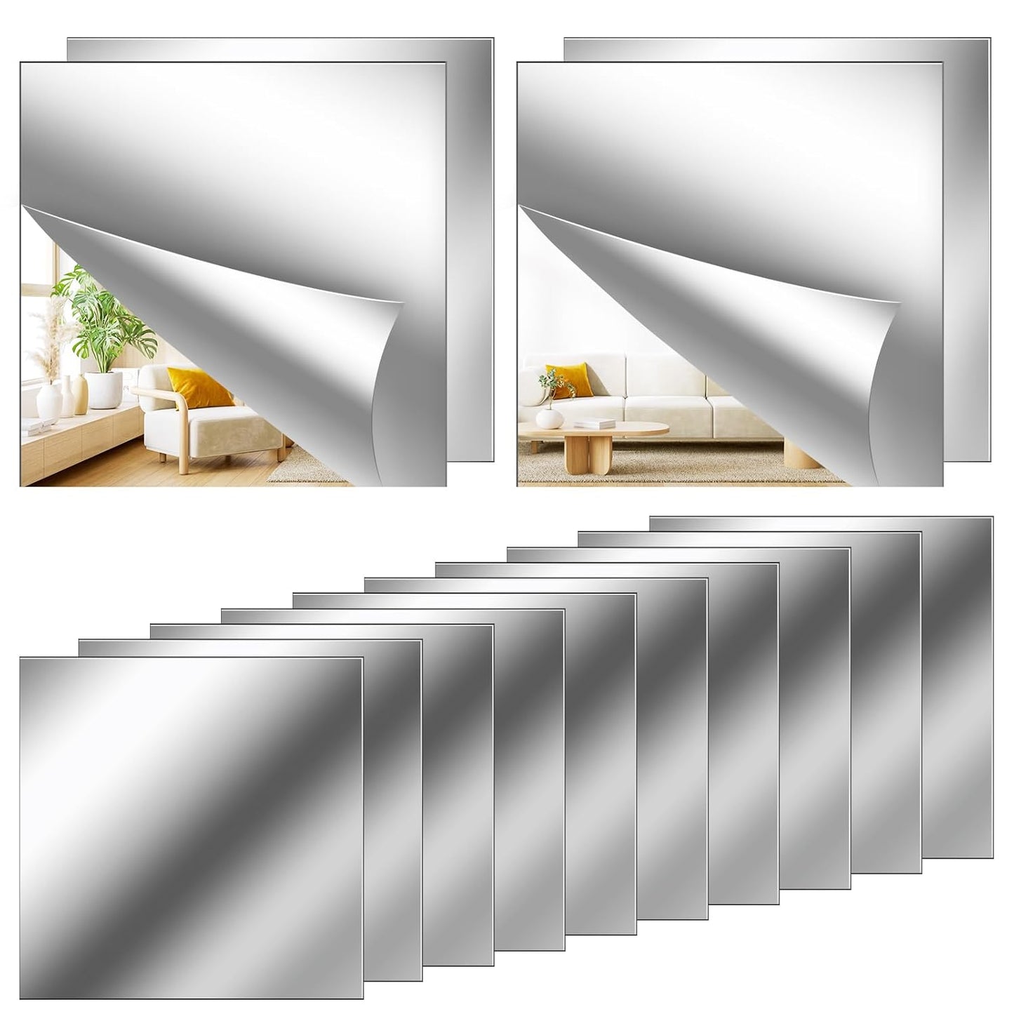 10 PCS Acrylic Mirror Wall Stickers 15 × 22 cm – Self-Adhesive Decorative Mirror Tiles for Home, Bedroom, Living Room & Gym