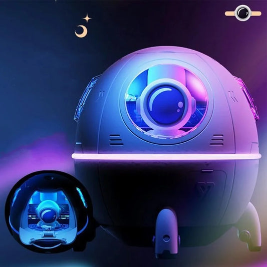Space Capsule Air Humidifier with Astronaut – 220ml USB Ultrasonic Cool Mist Humidifier, LED Night Light & Essential Oil Diffuser for Bedroom, Baby Room & Office