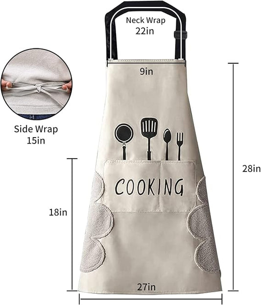 Waterproof & Oilproof Kitchen Apron with Hand-Wipe Side Towels – Universal Sleeveless Work Apron for Home Cooking and Cleaning