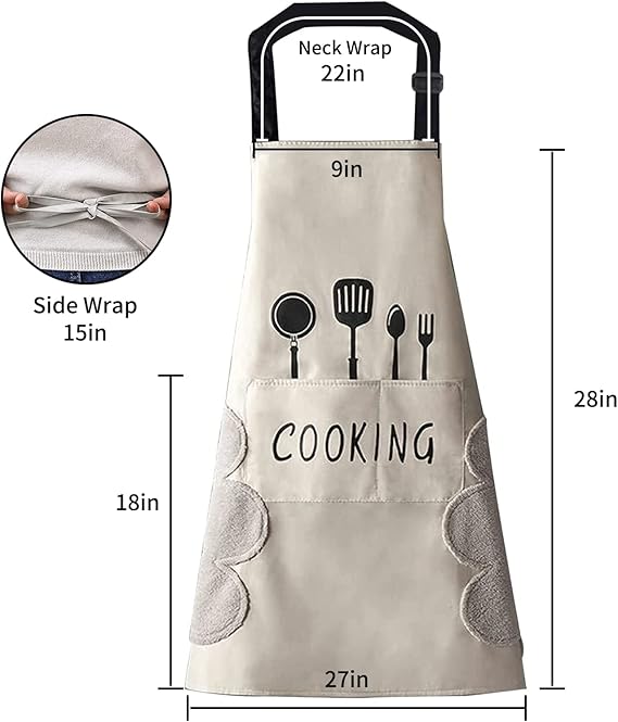 Tablier de cuisine imperméable et résistant à l'huile avec serviettes latérales essuie-mains – Tablier de travail universel sans manches pour la cuisine et le nettoyage à domicile