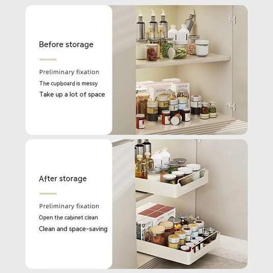 Metal Kitchen Storage Holder with Slide Rails | Heavy-Duty Pull-Out Drawer Storage Tray | Spice Rack & Cabinet Organizer for Home