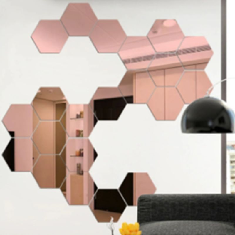 12 Pcs 3D Hexagone Miroir Stickers Muraux – Décoration Murale Géométrique DIY Or Rose pour Salon, Fond de TV et Salle de Bain – Décoration Intérieure Moderne