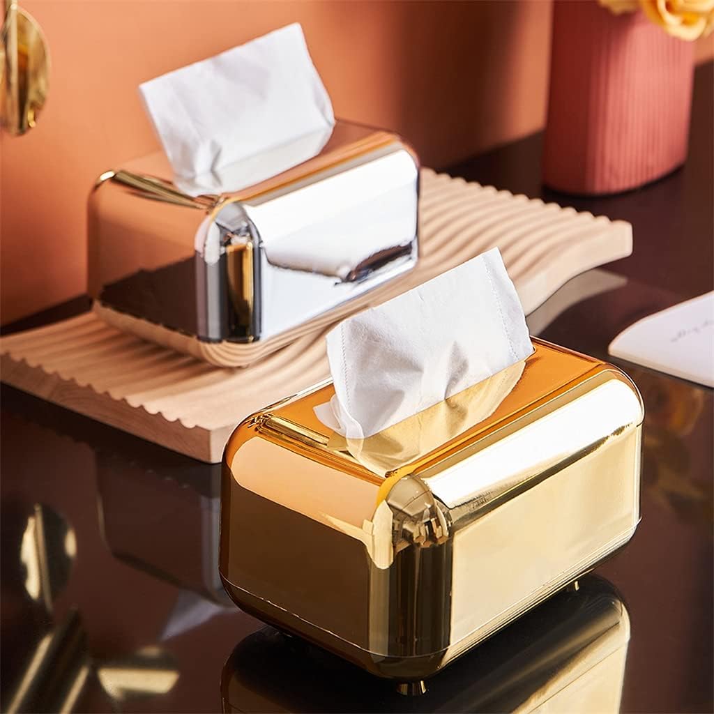 Luxury Golden Tissue Box Cover – Elegant Metallic Napkin Holder & Paper Case Organizer – Decorative Desktop Ornament for Living Room, Bedroom, & Vanity – High-End Kitchen & Office Tissue Storage Box