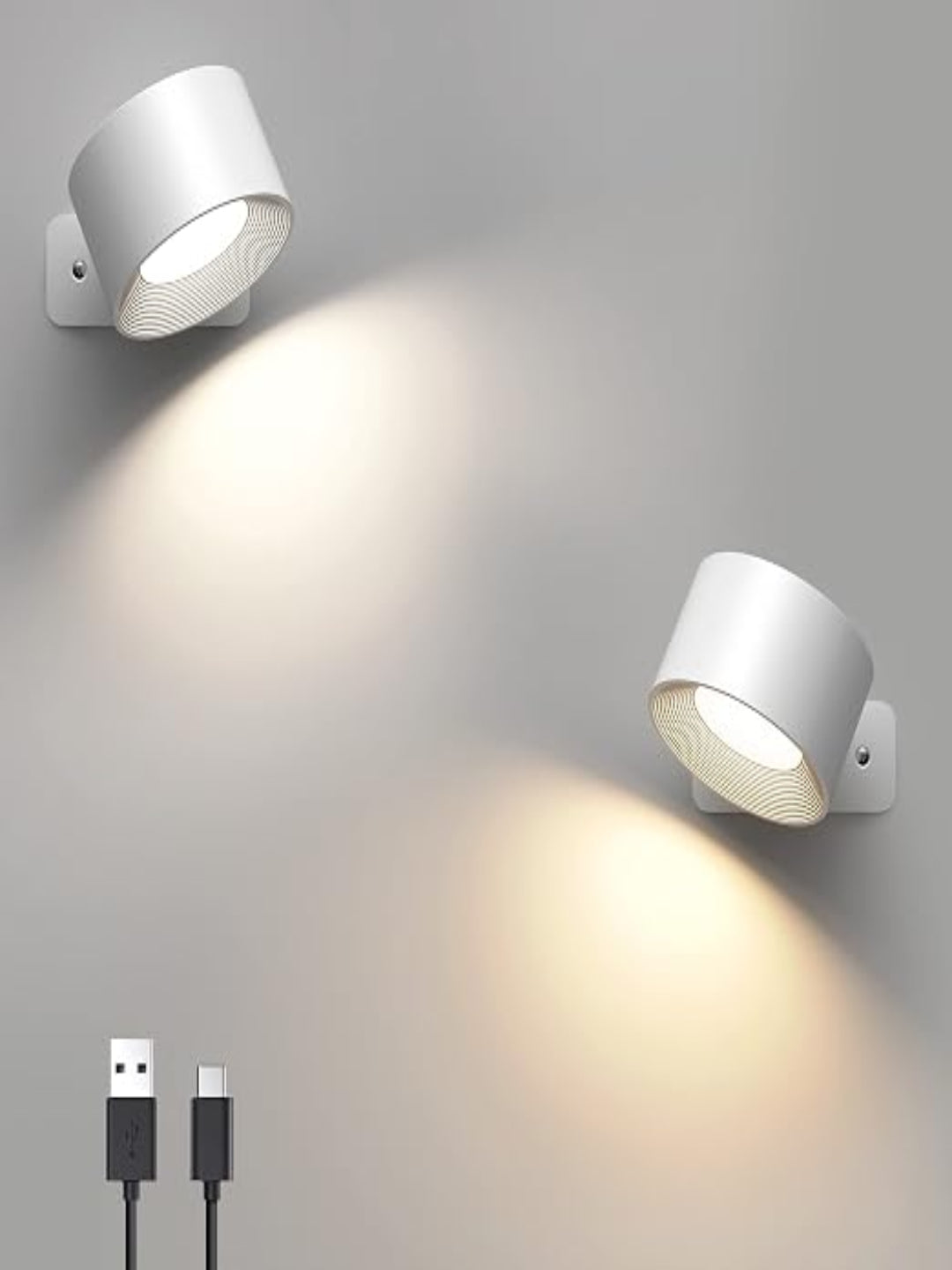 Mexllex 2-Pack Rechargeable LED Wall Lights – 360° Rotatable Touch-Control Wireless Sconces with 3 Brightness Levels & Color Modes