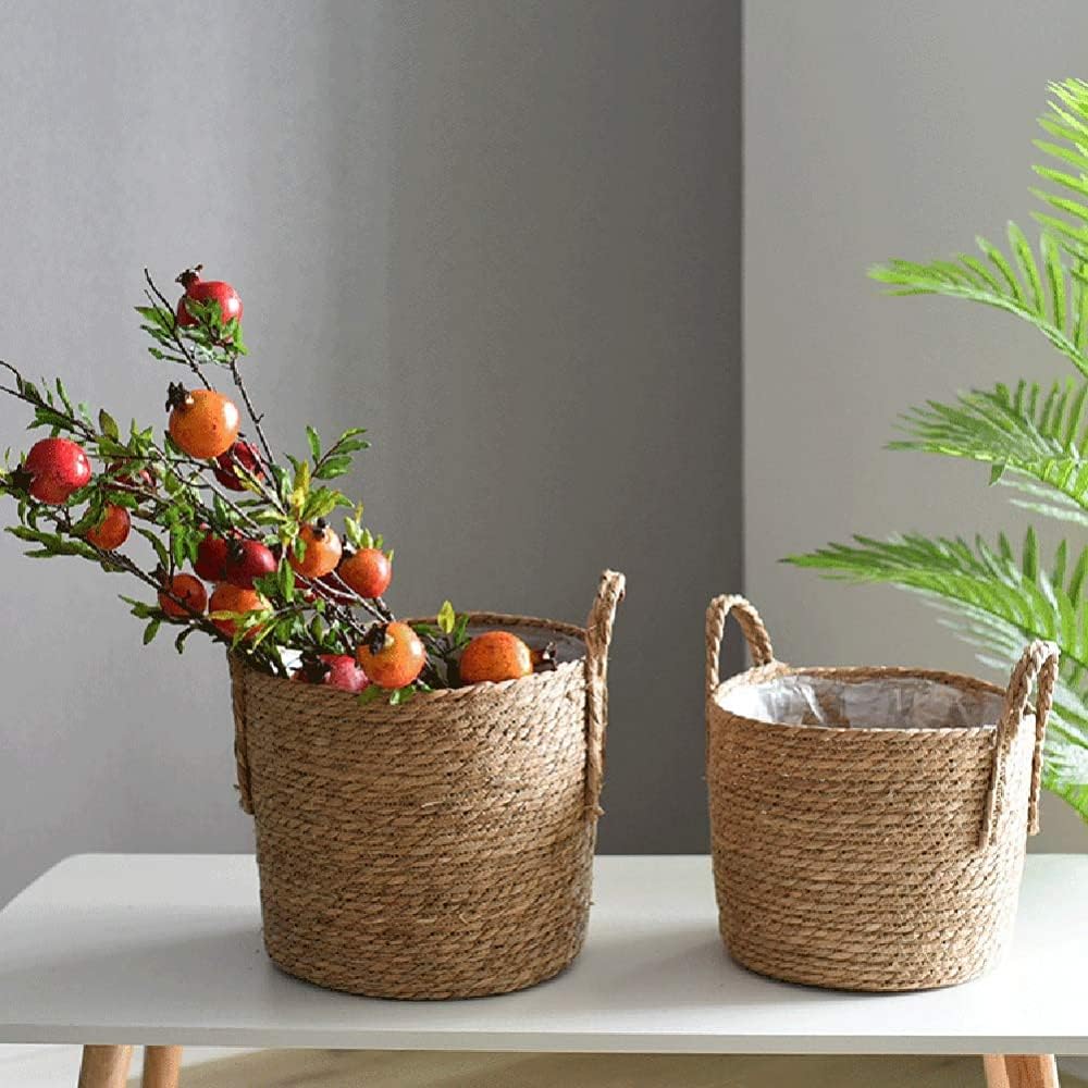 (30*27cm) Nordic Extra Large Straw Flower Pot – Hand-Woven Seaweed Storage Basket – Indoor Floor Plant Basket for Potted Greenery & Home Organization