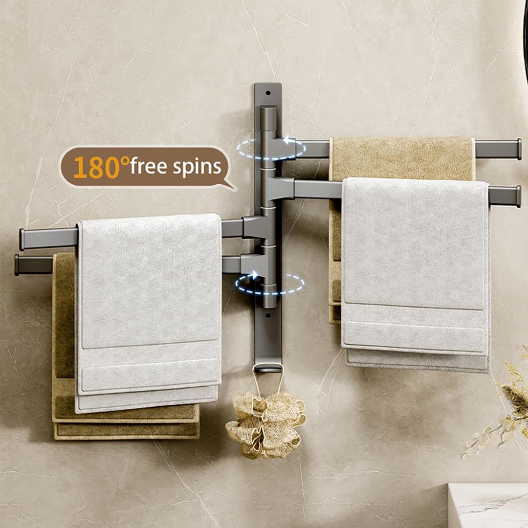Porte-serviettes pivotant en aluminium spatial – Support de serviettes orientable à 180° – Cintre mural multi-barres pour salle de bain et cuisine (2/3/4/5 couches)