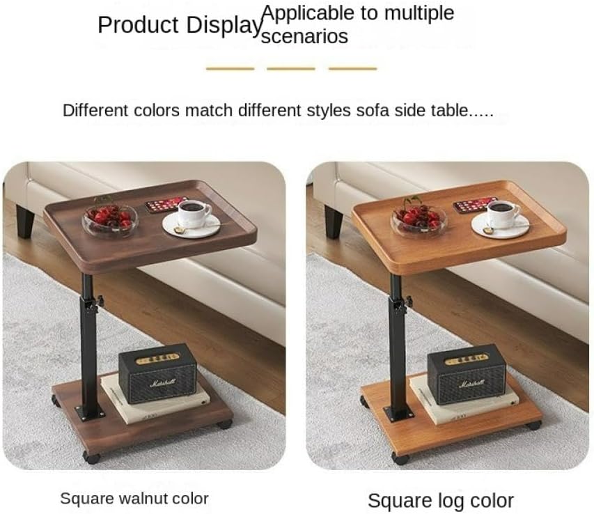 C-Shaped Mobile Side Table – Slidable Sofa End Table & Bedside Cabinet – Small Square Coffee Table with Wheels (Wood / Marble White / Walnut)