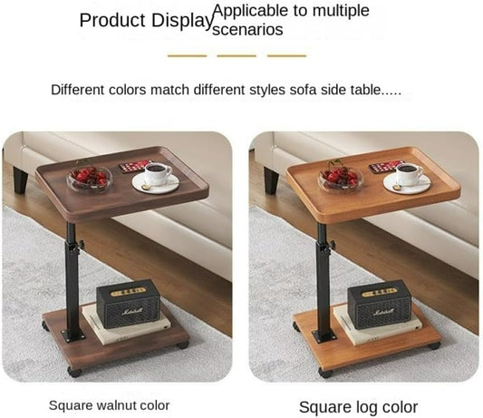 C-Shaped Mobile Side Table – Slidable Sofa End Table & Bedside Cabinet – Small Square Coffee Table with Wheels (Wood / Marble White / Walnut)
