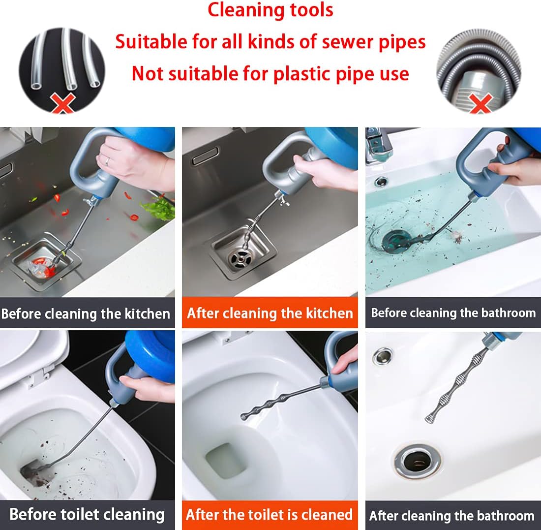 Déboucheur manuel extensible – Débouchoir à piston et curage pour canalisations lourdes – Tarière à ressort flexible en acier pour éviers, toilettes et baignoires (3m / 7m / 10m)