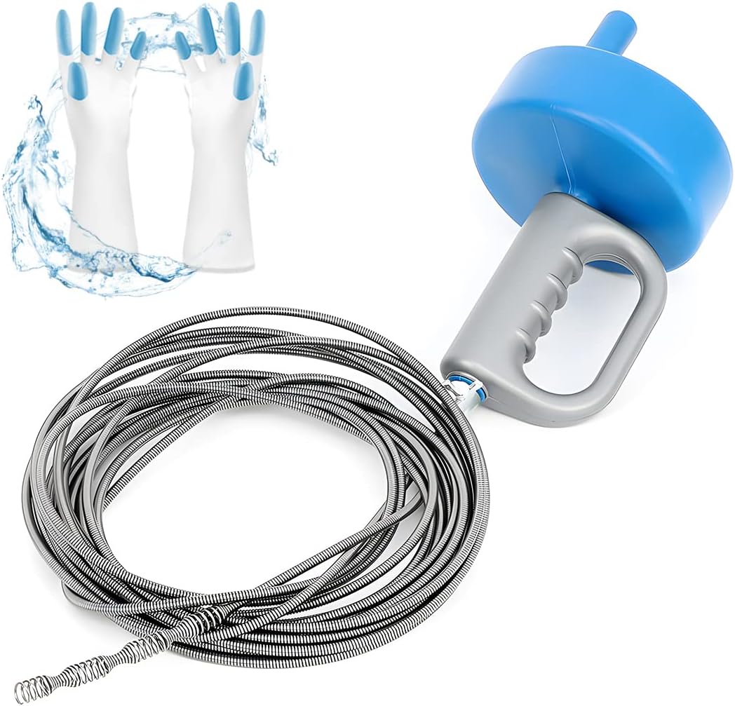 Déboucheur manuel extensible – Débouchoir à piston et curage pour canalisations lourdes – Tarière à ressort flexible en acier pour éviers, toilettes et baignoires (3m / 7m / 10m)