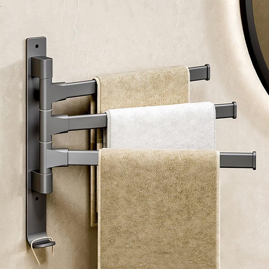 Porte-serviettes pivotant en aluminium spatial – Support de serviettes orientable à 180° – Cintre mural multi-barres pour salle de bain et cuisine (2/3/4/5 couches)