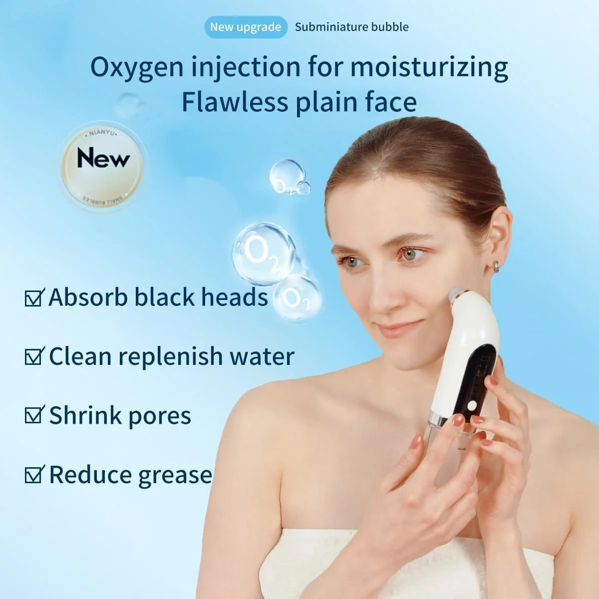 Hydra Facial Blackhead Remover Vacuum – USB Rechargeable Water Cycle Pore Cleaner with 3 Suction Modes & 6 Suction Heads