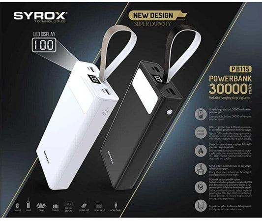 Batterie externe Syrox 30 000 mAh avec indicateur LED