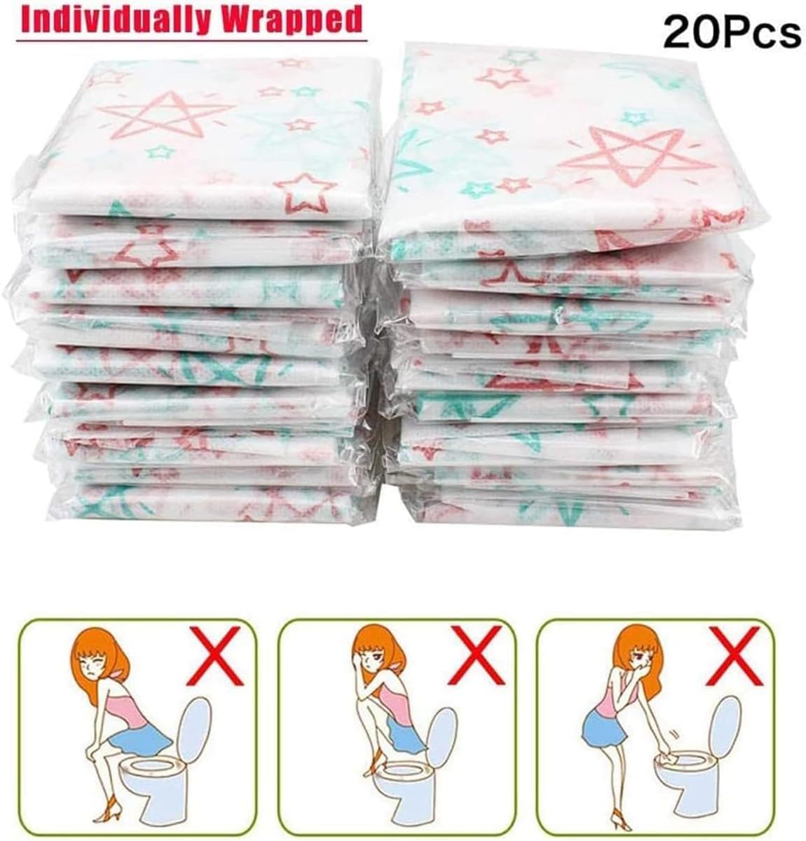 20-Pack Extra Large Disposable Toilet Seat Covers – Individually Wrapped Portable Travel Mats – Waterproof Full-Coverage Potty Liners for Adults and Toddlers