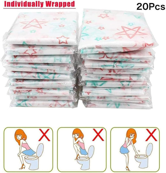 20-Pack Extra Large Disposable Toilet Seat Covers – Individually Wrapped Portable Travel Mats – Waterproof Full-Coverage Potty Liners for Adults and Toddlers