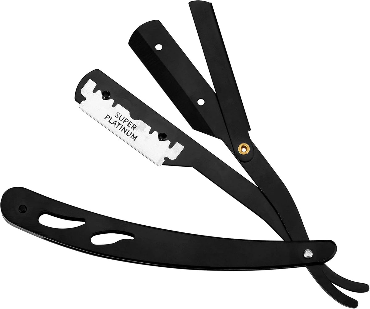 Rasoir de barbier professionnel coupe-choux – Rasoir pliant classique à bord droit – Comprend 10 lames de rechange premium en acier inoxydable – Outil de barbier de qualité professionnelle