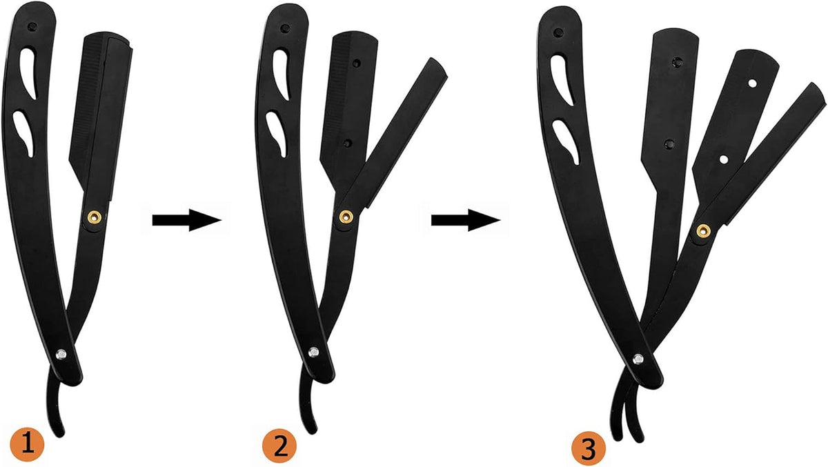 Rasoir de barbier professionnel coupe-choux – Rasoir pliant classique à bord droit – Comprend 10 lames de rechange premium en acier inoxydable – Outil de barbier de qualité professionnelle