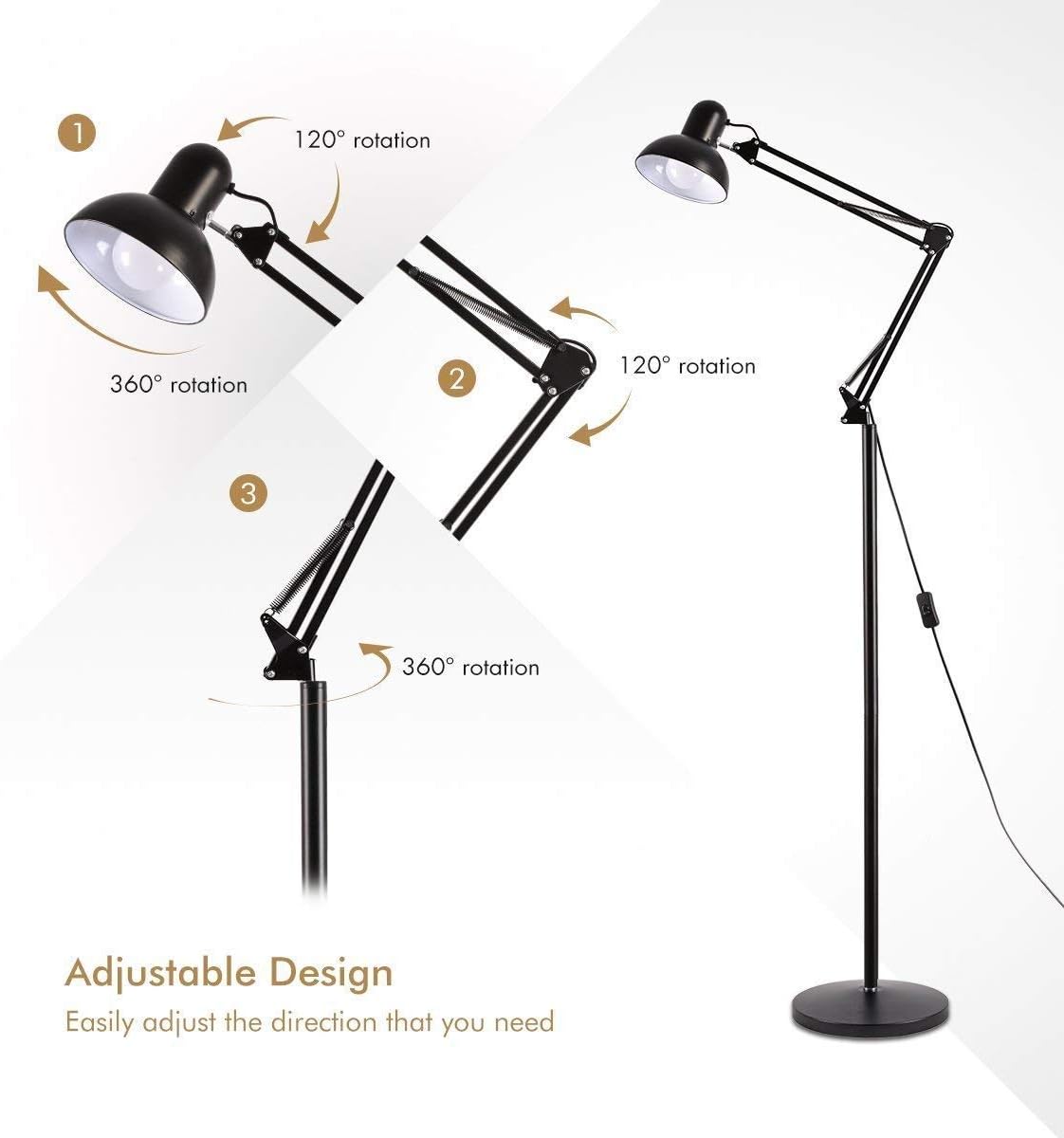 مصباح أرضي LED لغرفة المعيشة – مصباح قراءة داخلي قائم قابل للتعتيم – مصباح أرضي قابل للتعديل لغرفة النوم وديكور المكتب الحديث