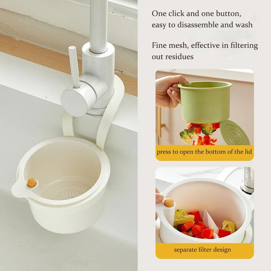 2-in-1 Sink Drain Basket & Faucet Hanging Filter | Adjustable Sponge Rack & Waste Collector | Automatic Dumping Kitchen Sink Organizer