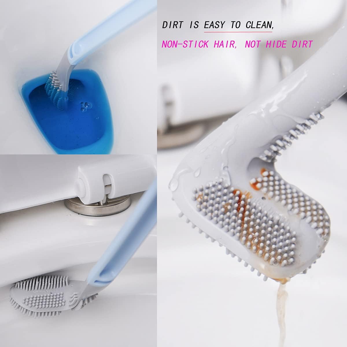 Brosse de toilettes en silicone en forme de tête de golf – Brosse de nettoyage flexible à 360° – Récurage mural à long manche pour toilettes turques, interstices de WC et recoins cachés