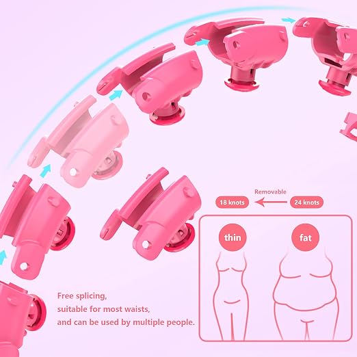 LEAFIA Smart Weighted Hula Hoop – 24-Section Adjustable Fitness Hoop with Massage Nodes & Soft Gravity Ball for Adults & Beginners – Pink