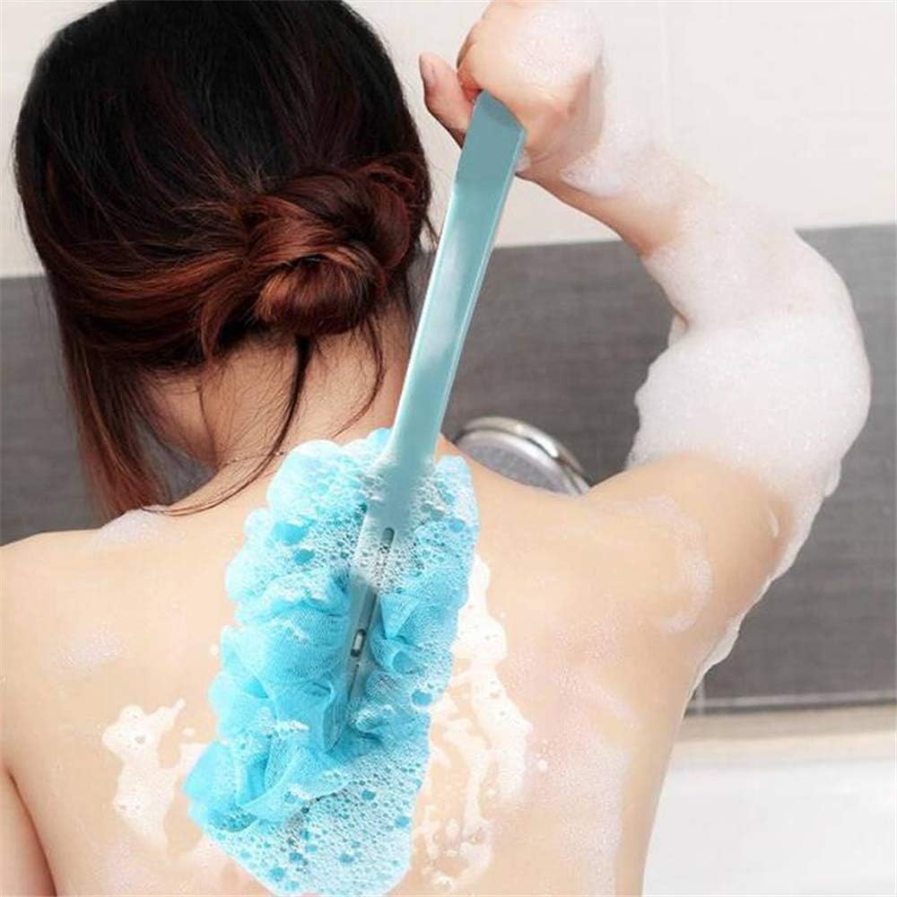 Long-Handle Mesh Back Scrubber – Soft Hanging Shower Sponge Brush – Ergonomic Body Scrubber for Adults – Deep Cleaning Bath Accessory (Green/Pink/White)