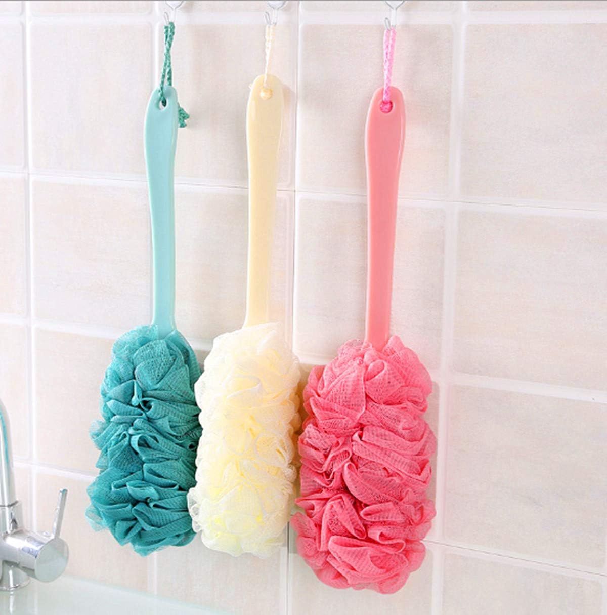 Long-Handle Mesh Back Scrubber – Soft Hanging Shower Sponge Brush – Ergonomic Body Scrubber for Adults – Deep Cleaning Bath Accessory (Green/Pink/White)