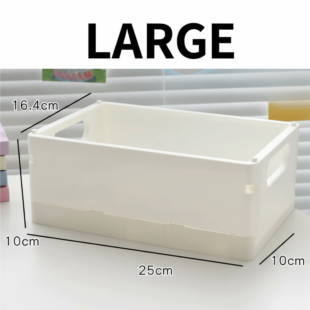 Stackable Folding Storage Bins with Lids – Collapsible Double-Door Cabinet Organizer with Wheels – Multi-Purpose Plastic Toy Box & Desktop Stationery Container for Home, Office, and Nursery