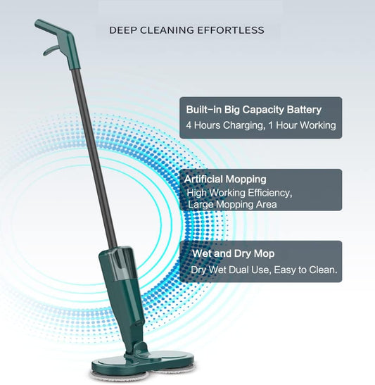 Wireless Electric Spin Mop & Scrubber – 2-in-1 Wet & Dry Floor Cleaner – Automatic Rotating Mop for Windows, Ceilings, and Car Glass (White/Green)