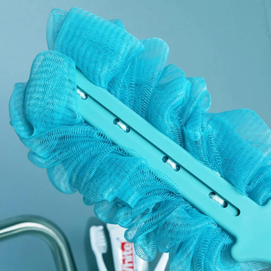 Long-Handle Mesh Back Scrubber – Soft Hanging Shower Sponge Brush – Ergonomic Body Scrubber for Adults – Deep Cleaning Bath Accessory (Green/Pink/White)