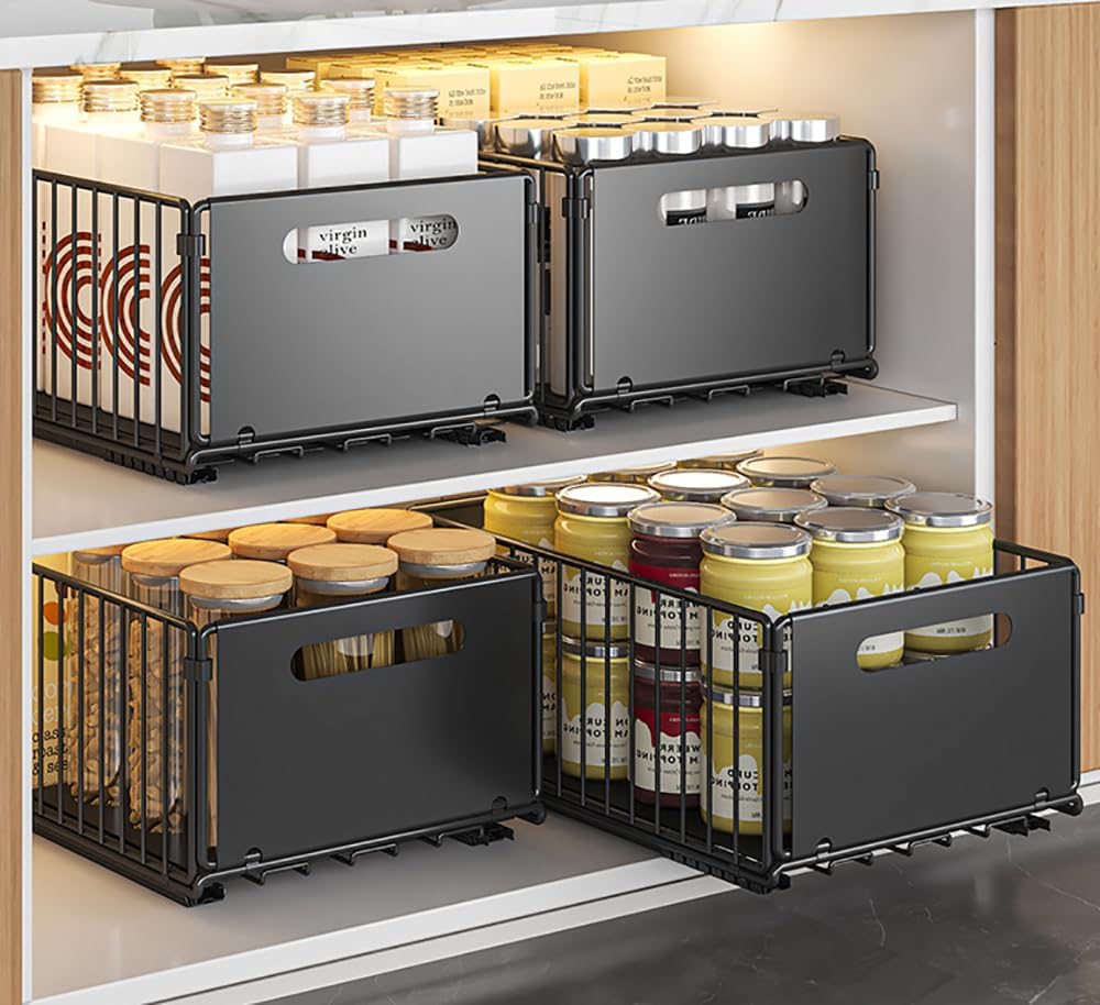 Pull-Out Kitchen Cabinet Storage Rack | Sliding Home Seasoning & Pantry Organizer | Deep Cabinet Internal Basket for Kitchen & Bathroom