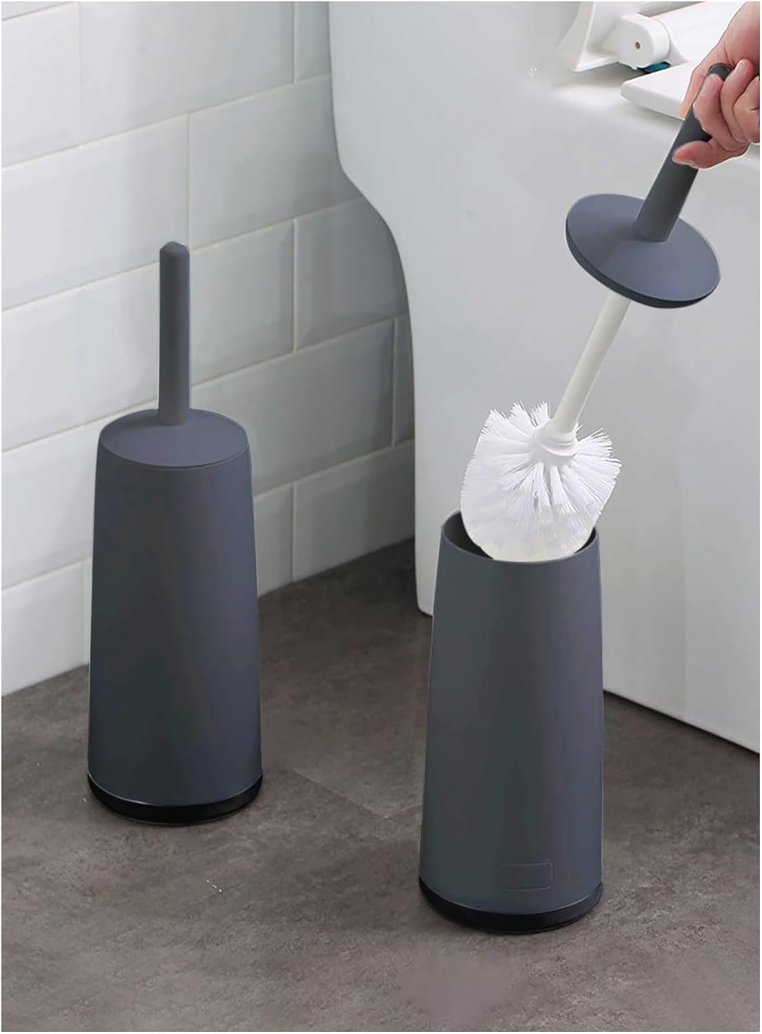 Long-Handle Plastic Toilet Brush with Standing Base – Ergonomic WC Scrubber – Durable No-Slip Bathroom Cleaning Set with Ventilated Holder