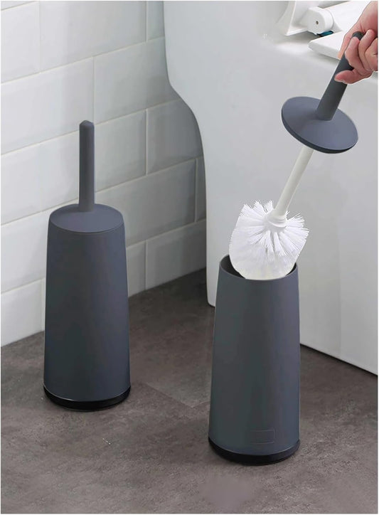 Long-Handle Plastic Toilet Brush with Standing Base – Ergonomic WC Scrubber – Durable No-Slip Bathroom Cleaning Set with Ventilated Holder