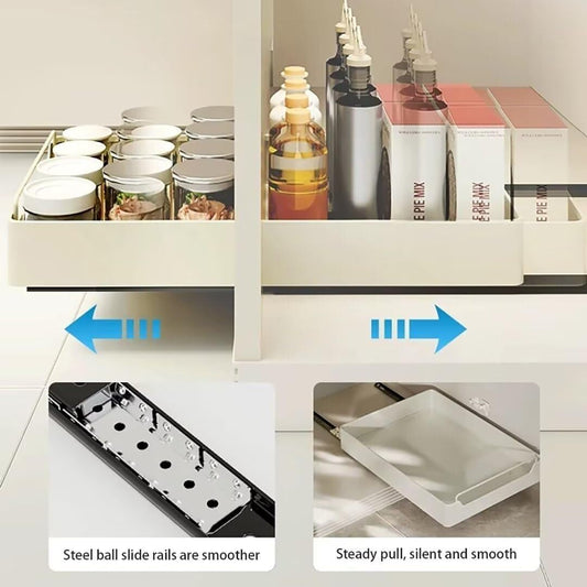Metal Kitchen Storage Holder with Slide Rails | Heavy-Duty Pull-Out Drawer Storage Tray | Spice Rack & Cabinet Organizer for Home