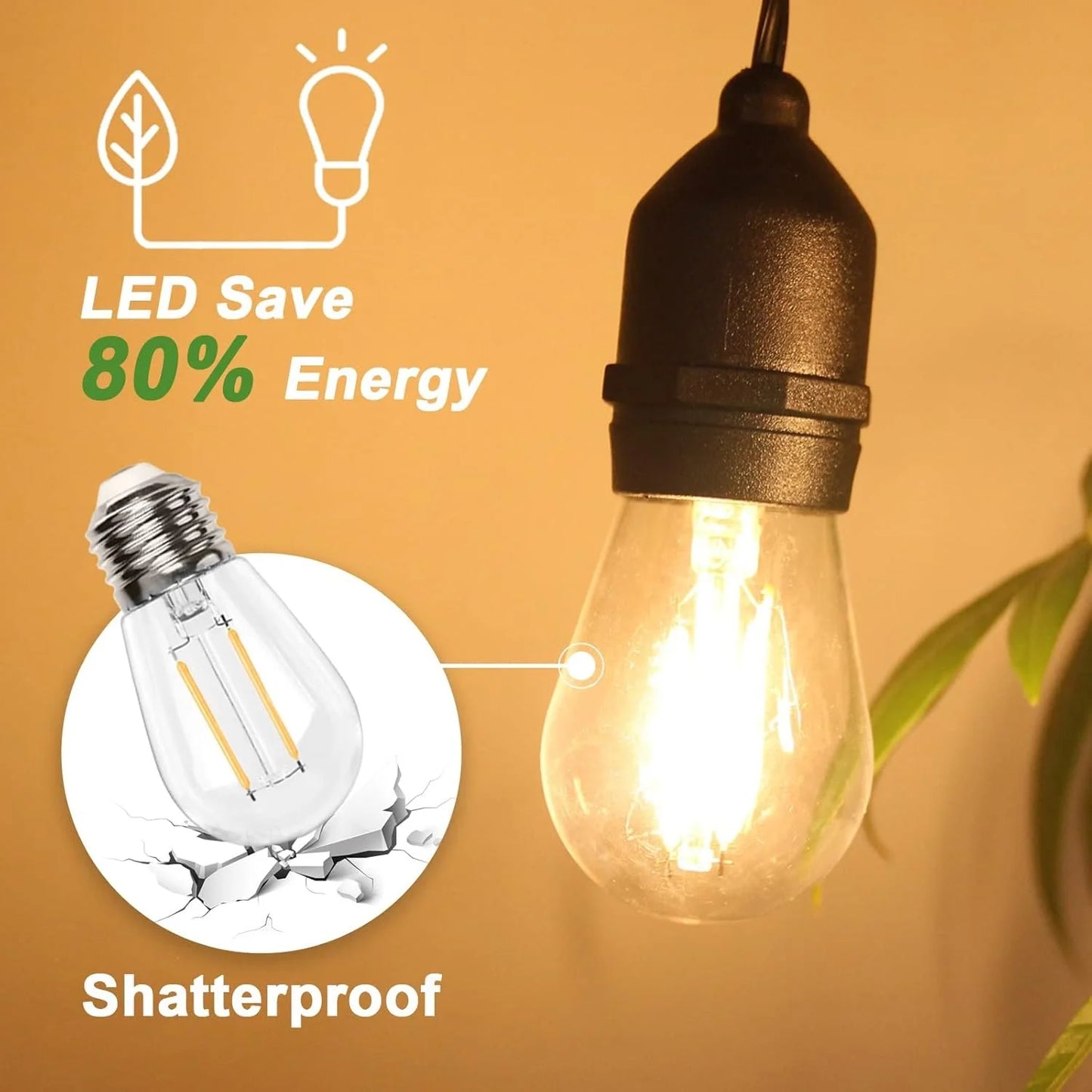 Outdoor String Lights with LED Bulbs – Waterproof Patio, Garden & Party Decorative Lights (12ft, 5M & 10M Options)