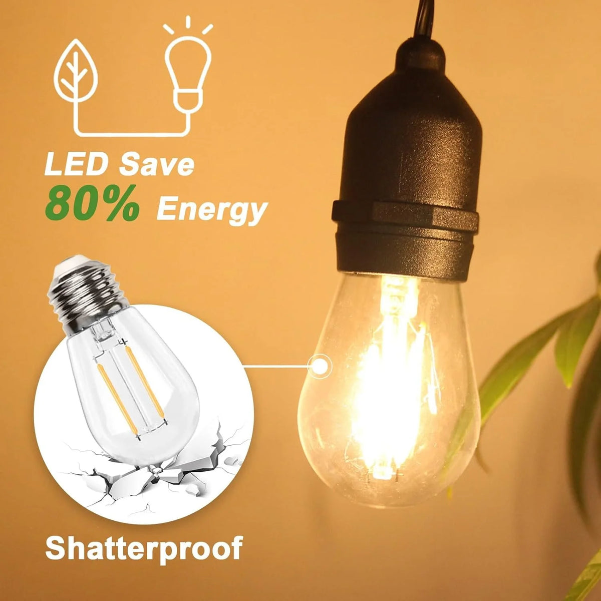 Outdoor String Lights with LED Bulbs – Waterproof Patio, Garden & Party Decorative Lights (12ft, 5M & 10M Options)
