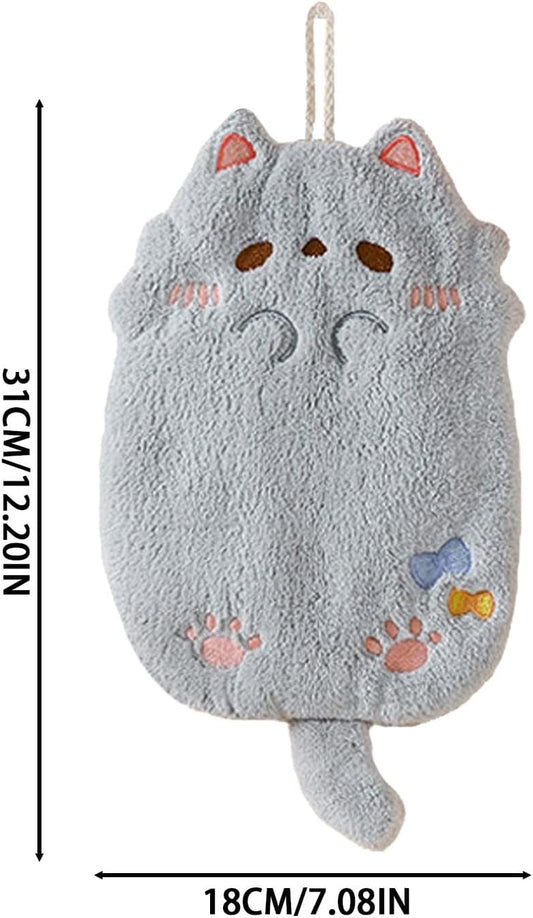 Cute Tanuki Hanging Hand Towel – Thick, Ultra-Absorbent Coral Velvet Cloth for Kitchen & Bathroom