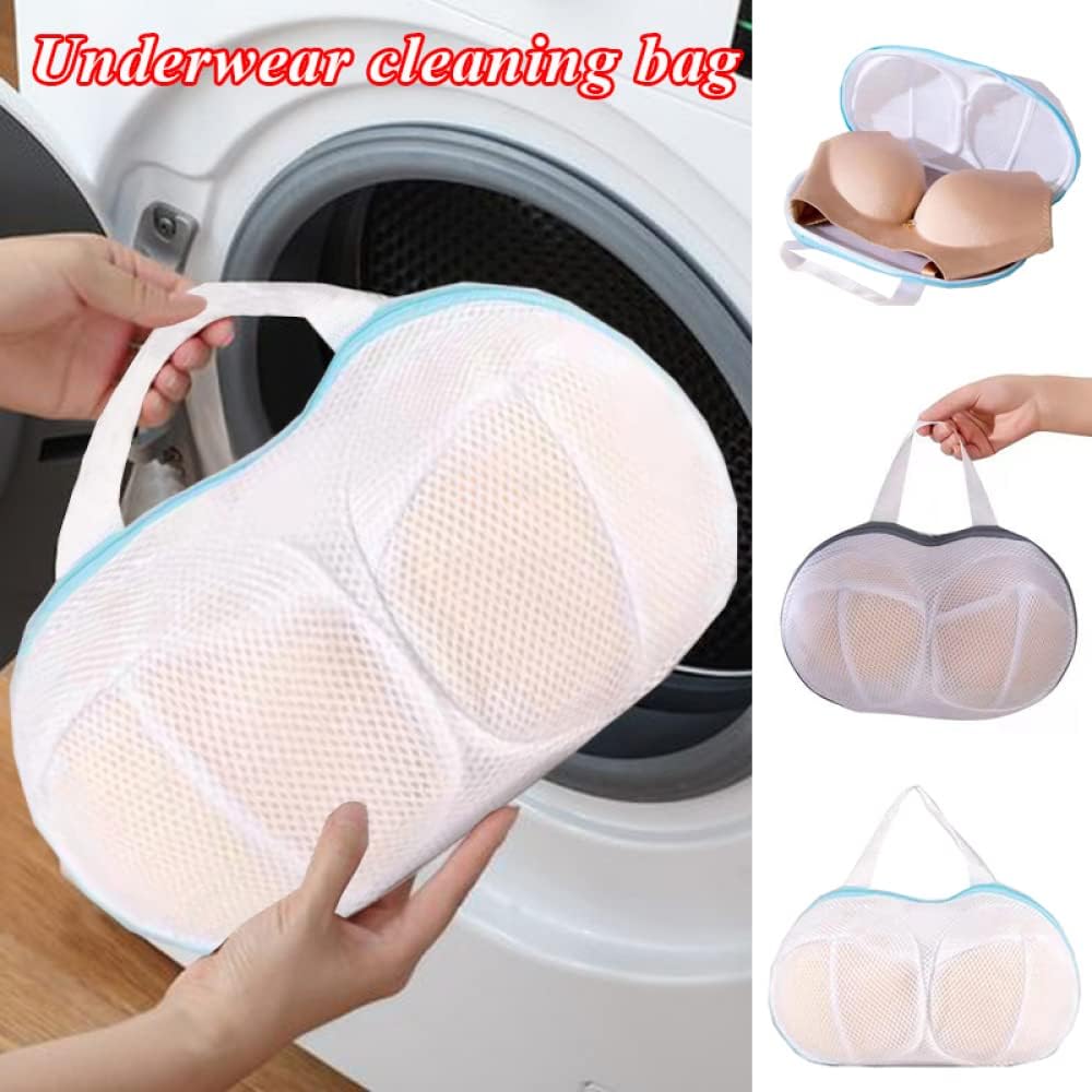 Sac à linge avec fermeture éclair – Protection pliable en maille pour soutien-gorge et lingerie pour machine à laver (gris/bleu)