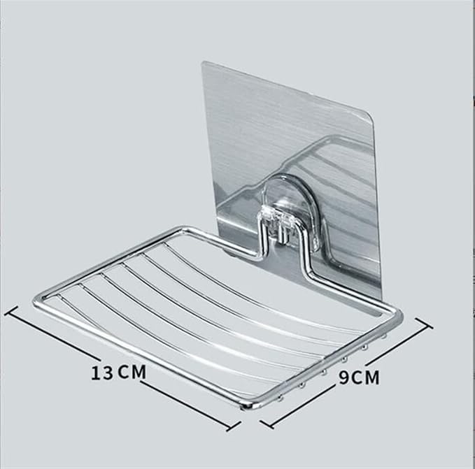 Porte-savon en acier inoxydable de luxe léger – Étagère à savon murale à couche unique avec égouttoir – Installation sans poinçon ni clou – Porte-savon en métal antirouille pour une organisation élégante de la salle de bain et de la cuisine