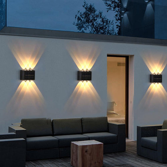 2 PIECES/SET Solar Wall Lights – 6 LED Up and Down Solar-Powered Wall Lamp – IP65 Waterproof Exterior Sconce – Decorative Fence & Porch Light for Patio, Yard, Garage, & Deck (Warm White / 1 PC)