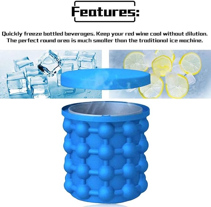 Silicone Ice Bucket with Lid & Tongs – Portable Ice Cube Maker and Wine Cooler for Drinks & Parties