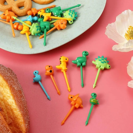 6 Pcs Dinosaur Food Picks for Kids – Cute Cartoon Fruit Forks & Bento Box Lunch Decor
