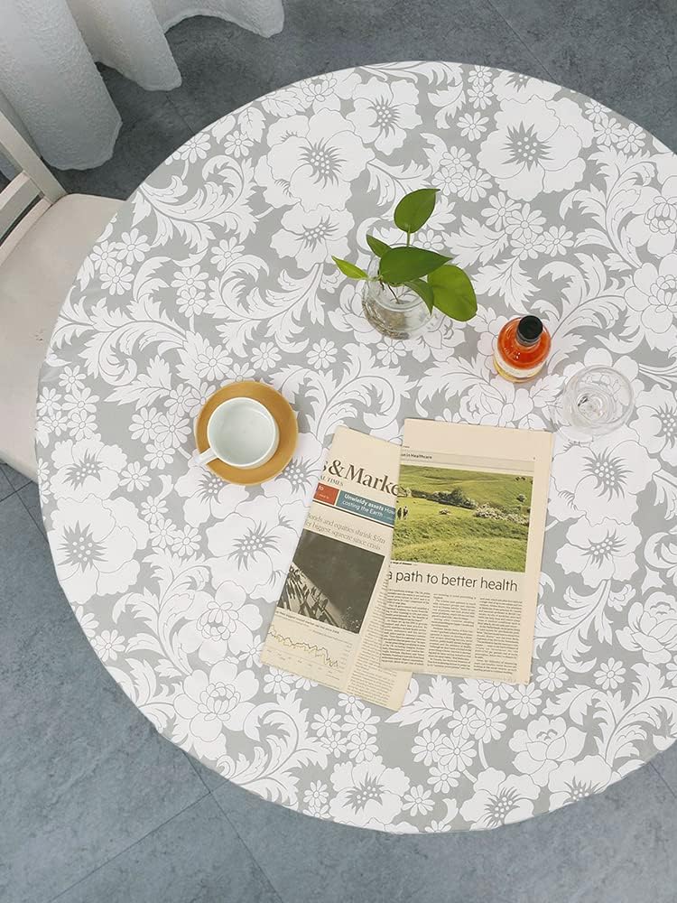 Round Waterproof PVC Tablecloth with Elastic Edges – Oil-Proof & Spill-Proof Protective Cover – Fitted Table Overlay for Weddings, Kitchens, and Outdoor Parties