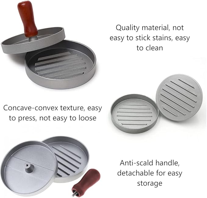 Presse à Burger Antiadhésive en Aluminium – Machine Professionnelle à Galettes de Hamburger avec Papier Sulfurisé – Accessoire de Grill Robuste pour BBQ & Cuisine