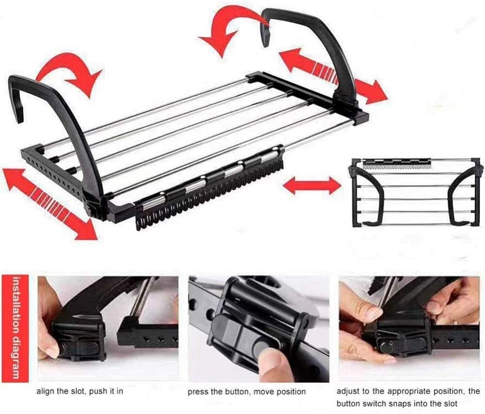 Étendage pliant en acier inoxydable pour balcon – Séchoir à linge de fenêtre et porte-serviettes portable pour usage intérieur et extérieur