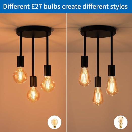 3-Light Ceiling Pendant Fixture – E27 Hanging Chandelier for Kitchen, Bedroom & Living Room