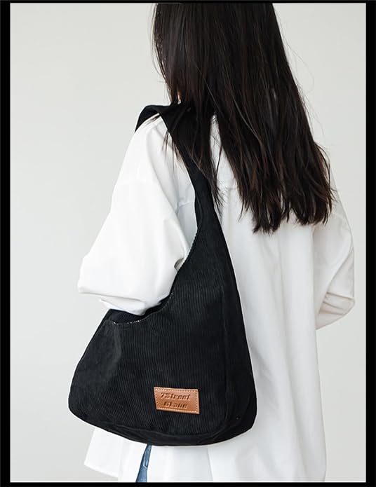 Large Corduroy Hobo Shoulder Bag for Women – Multi-Pocket Slouchy Handbag, Spacious Travel & Work Tote Bag