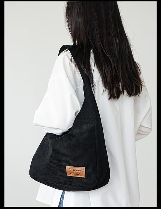 Large Corduroy Hobo Shoulder Bag for Women – Multi-Pocket Slouchy Handbag, Spacious Travel & Work Tote Bag
