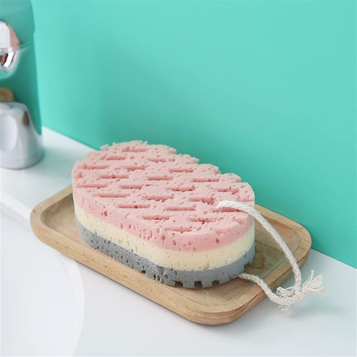 Éponge de bain et fleur de douche – Éponge corporelle à forte absorption d'eau – Maille de douche à séchage rapide pour un nettoyage en profondeur pour hommes et femmes (vert/rose/gris)