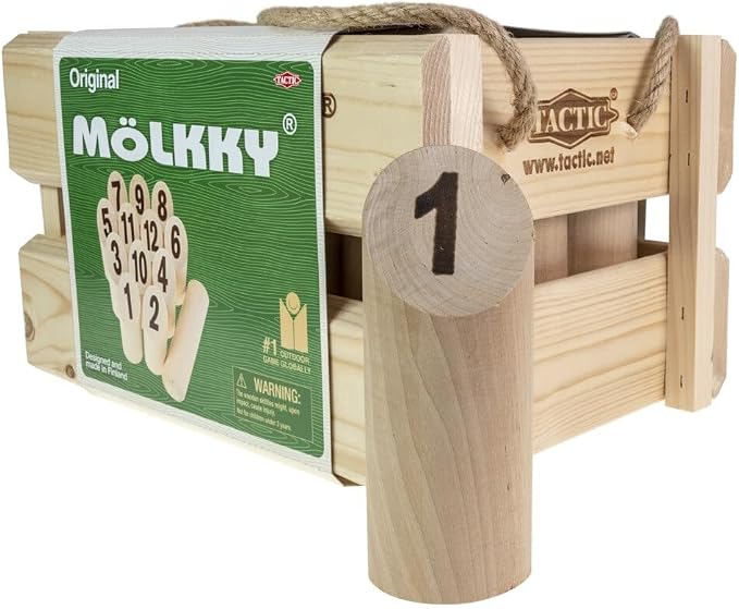 Mölkky Outdoor Throwing Game by Tactic – Wooden Family Skill Game for 2+ Players, Ages 6+